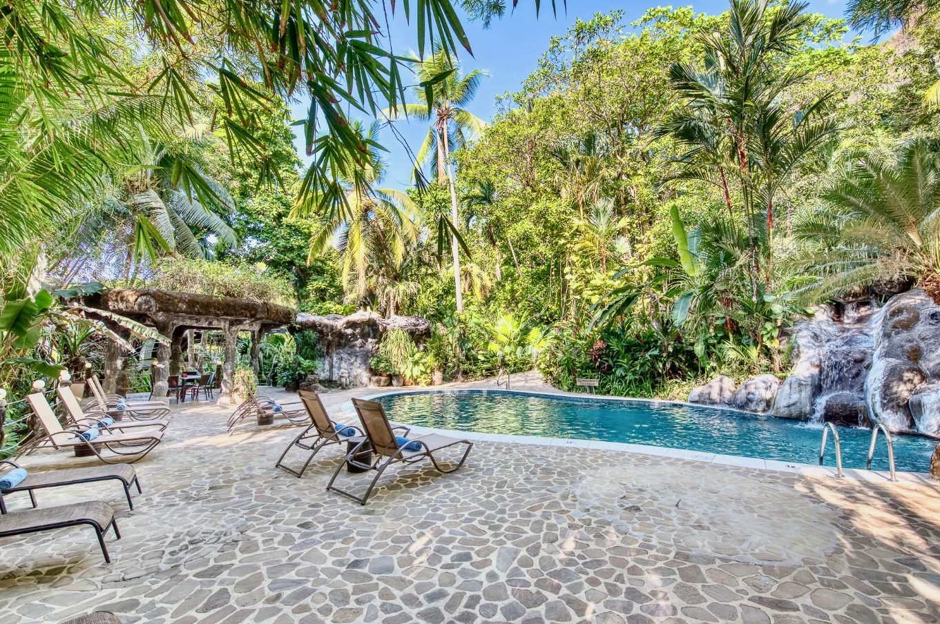 beautiful pool at a tropical resort. Tropical vacation, concept image.