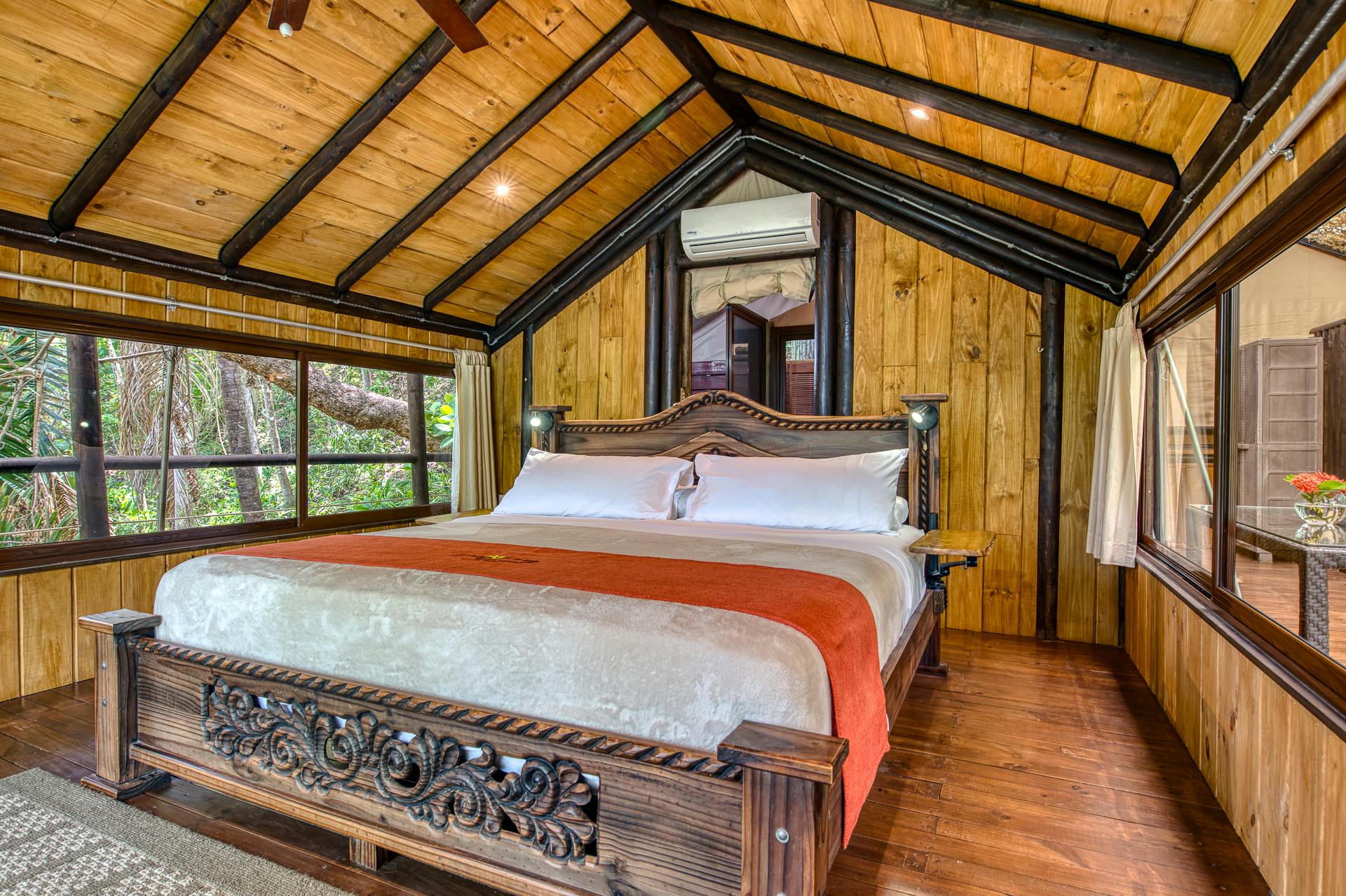 Tree top canopy - room view with king sized bed.