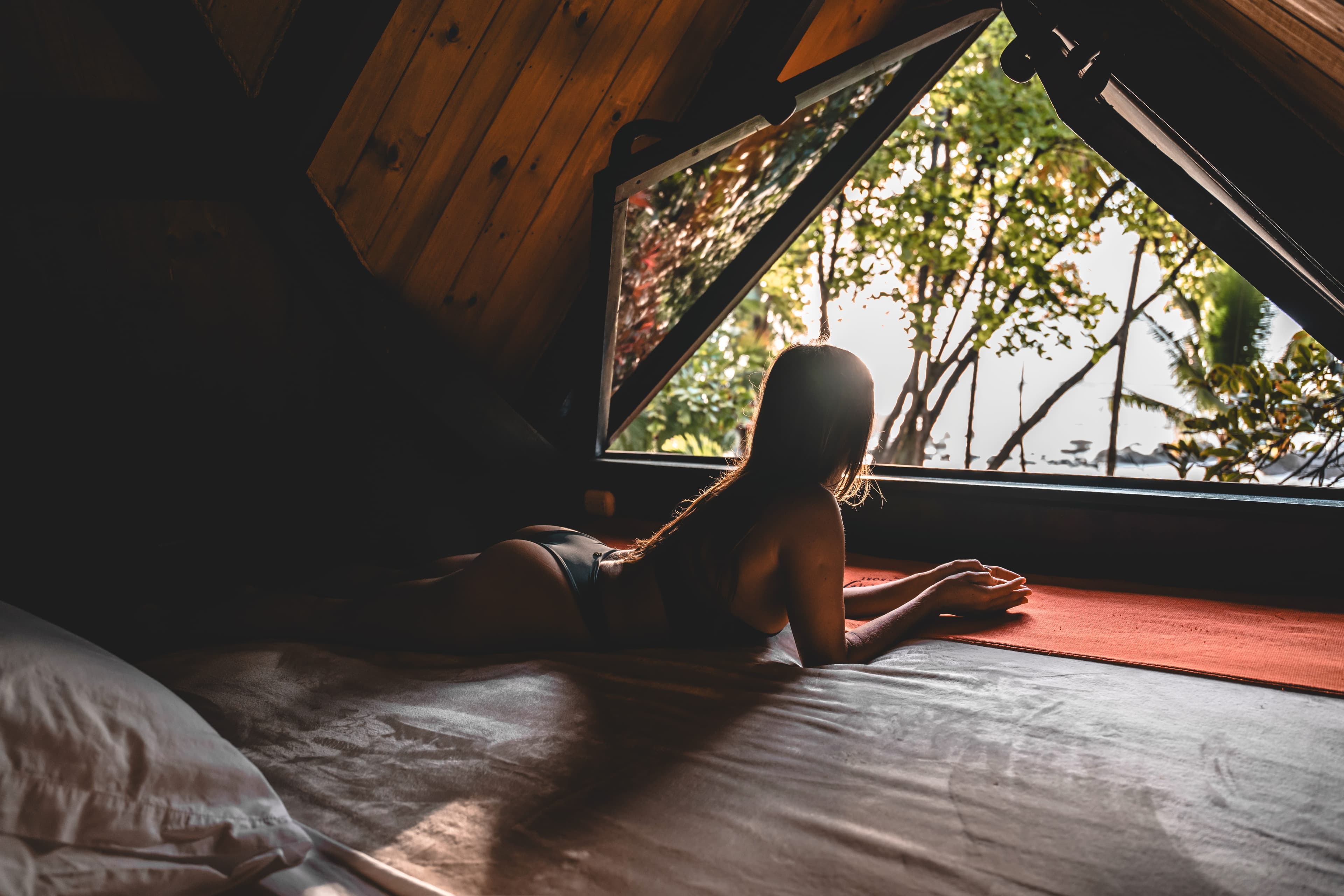 Enjoying the view from the Coco Joes loft with a king bed