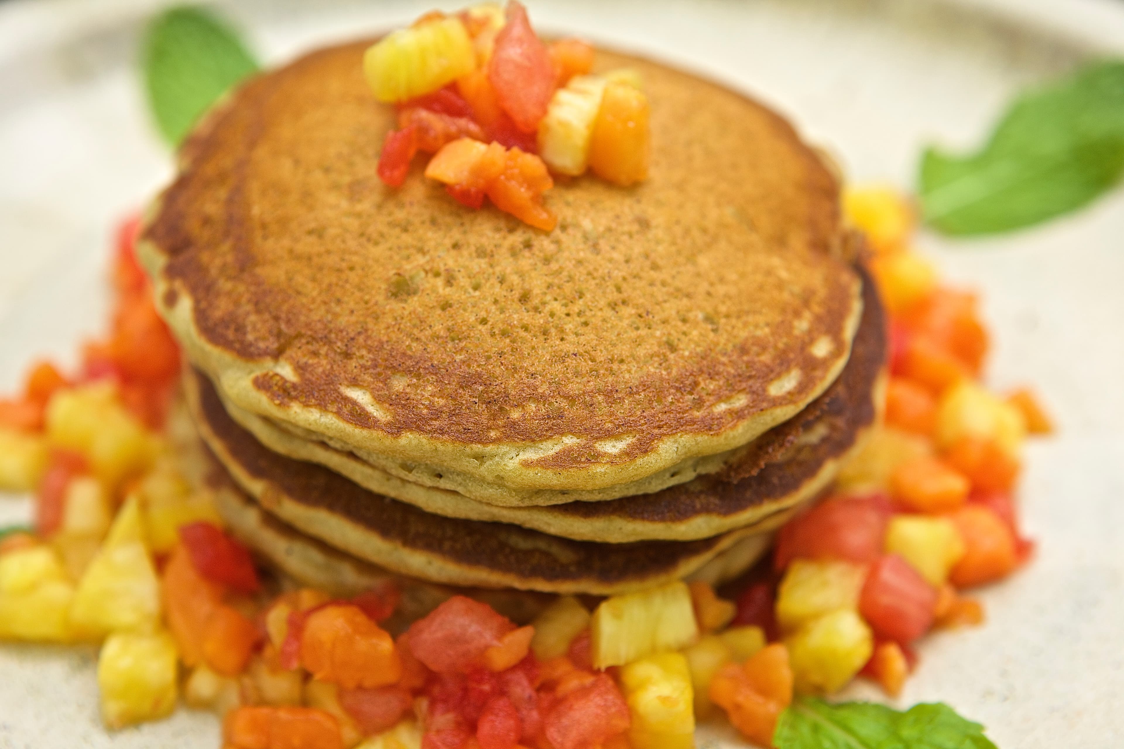 pancakes with mango and tropic fruit