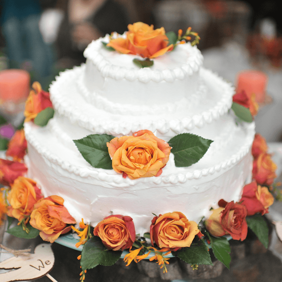 3 tier Wedding cake with orange roses