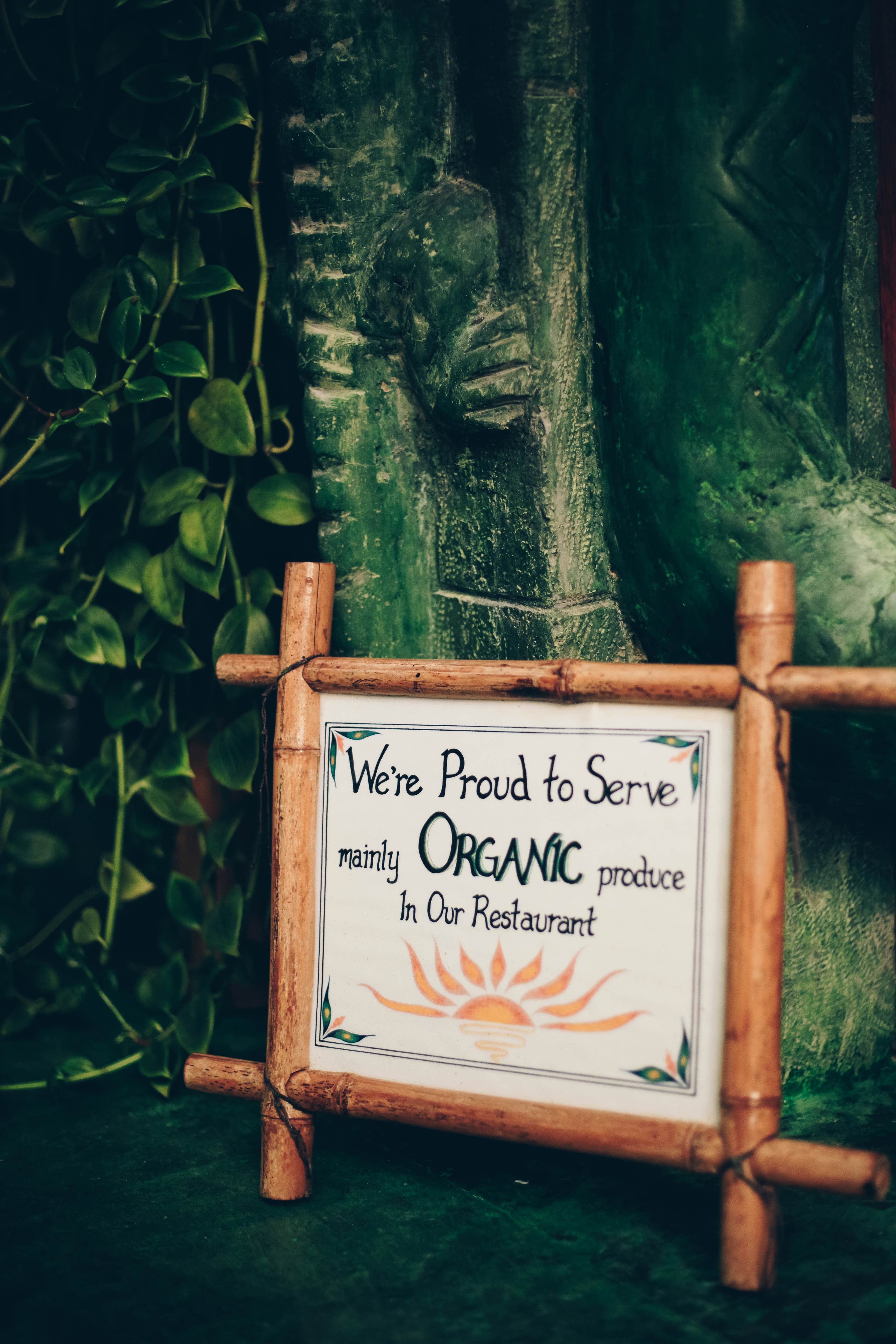 Sign for restaurant made from bamboo