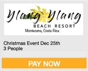 Promotional image for Ylang Ylang Beach Resort's Christmas event on December 25th in Montezuma, Costa Rica.