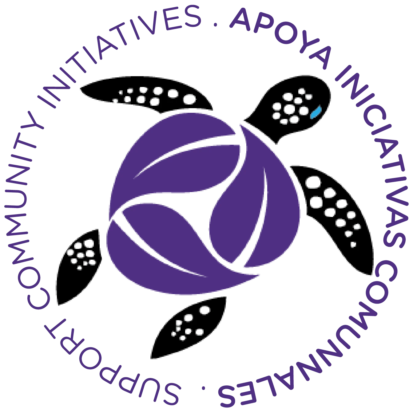 Purple sea turtle logo that reads "Support Community Initiatives"
