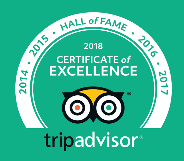 TripAdvisor Logo for 2018 Hall of Fame Certificate of Excellence